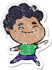 distressed sticker of a cartoon friendly man