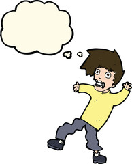 cartoon terrified man with thought bubble