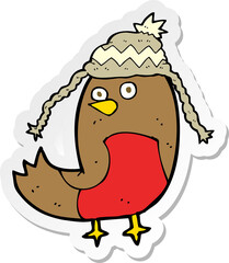 sticker of a cartoon robin in hat