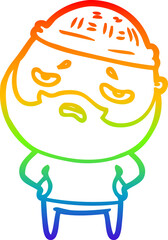 rainbow gradient line drawing of a cartoon worried man with beard