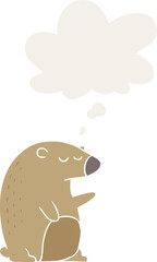 cartoon bear with thought bubble in retro style
