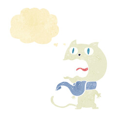 cartoon frightened cat with thought bubble