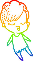 rainbow gradient line drawing of a happy cartoon girl