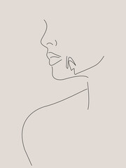 Portrait of a woman in minimal line art style. Abstract modern vector illustration.