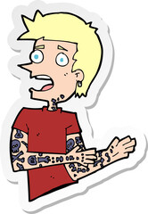 sticker of a cartoon man with tattoos