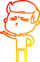warm gradient line drawing of a cartoon man sweating