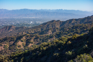 Fototapeta na wymiar Views from Dirt Mullholland Dr in the Santa Monica Mountians looking North in the San Fernando Valley on a clear sky winter day.