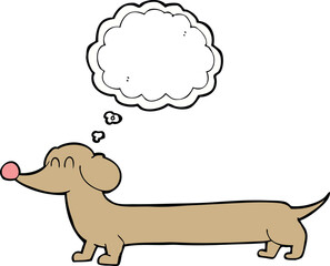 cartoon dachshund with thought bubble