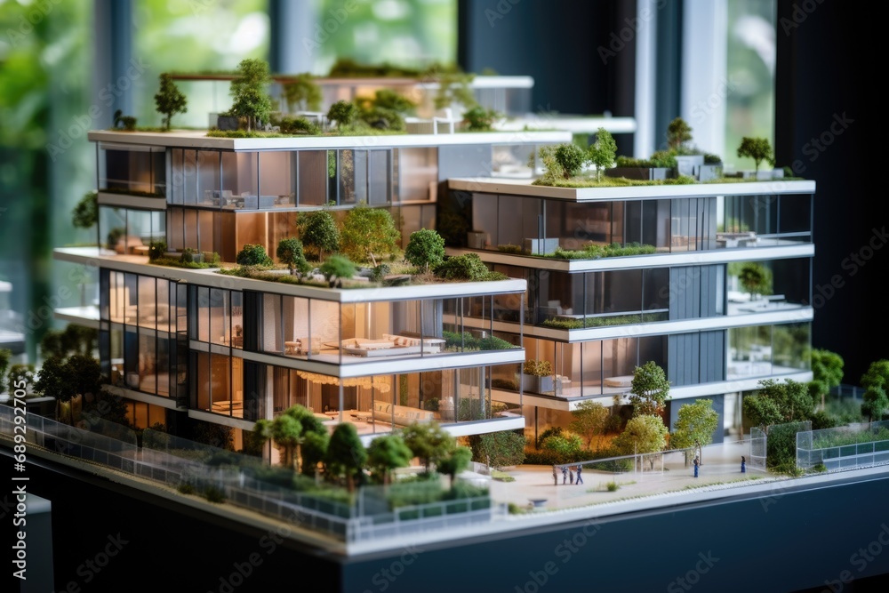 Aufkleber A model of a building with trees on top. Perfect for architectural designs and eco-friendly concepts
