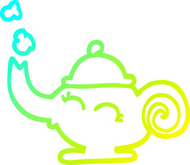 cold gradient line drawing of a cartoon magic lamp