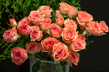 Bouquet of pink miniature roses close-up