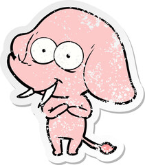 distressed sticker of a happy cartoon elephant
