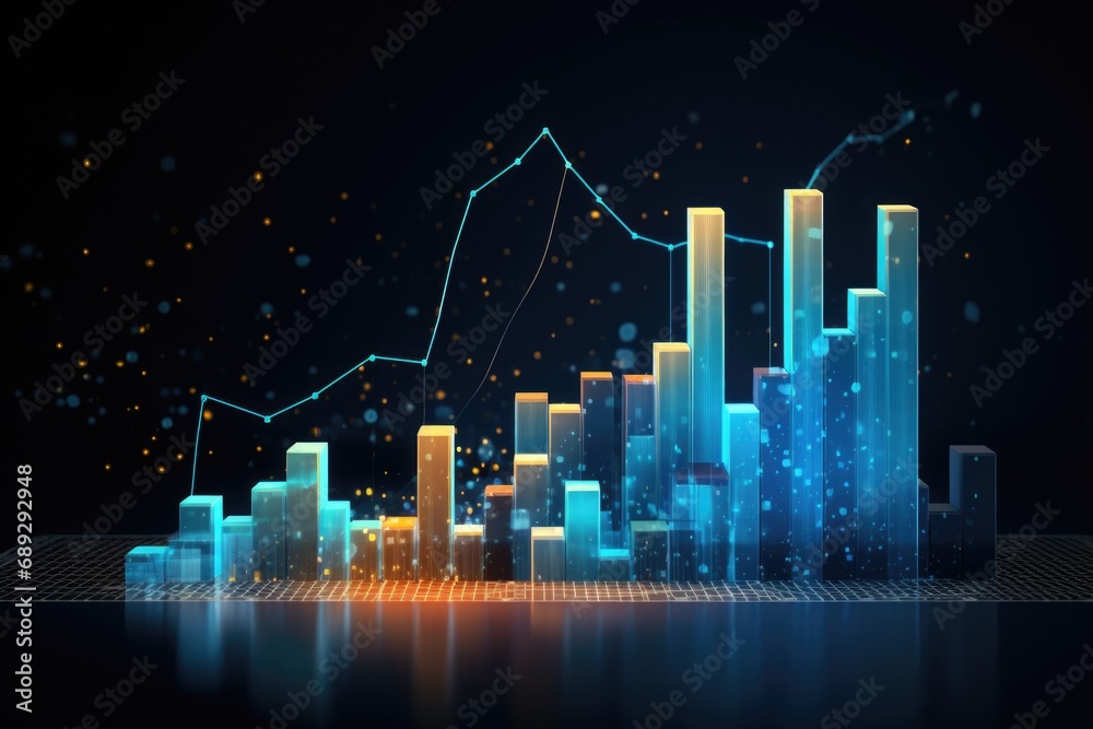 Poster a graphic depicting a city with a line graph showing an upward trend. suitable for illustrating urba