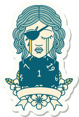 sticker of a crying human rogue with natural one roll