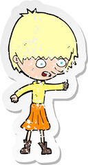 retro distressed sticker of a cartoon woman stressing out