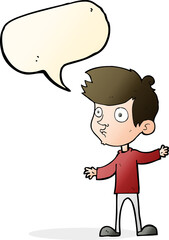 cartoon curious boy with speech bubble