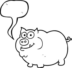 freehand drawn speech bubble cartoon pig