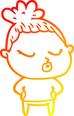 warm gradient line drawing of a cartoon calm woman