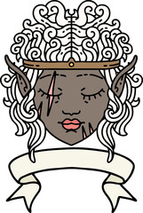 Retro Tattoo Style elf barbarian character face with banner