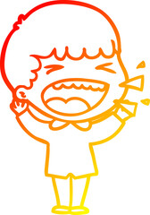 warm gradient line drawing of a cartoon laughing man