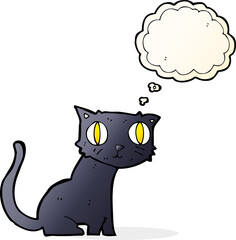 cartoon black cat with thought bubble