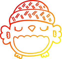 warm gradient line drawing of a cute cartoon owl in hat