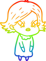 rainbow gradient line drawing of a cartoon stressed woman