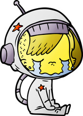 cartoon crying astronaut girl sitting