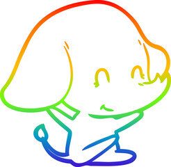 rainbow gradient line drawing of a cute cartoon elephant