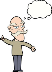 cartoon old man telling story with thought bubble