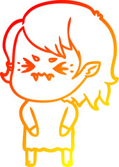 warm gradient line drawing of a annoyed cartoon vampire girl