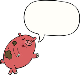 cartoon dancing pig with speech bubble