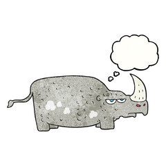 freehand drawn thought bubble textured cartoon rhino