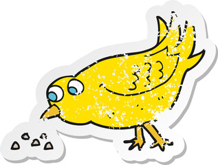 retro distressed sticker of a cartoon bird pecking seeds