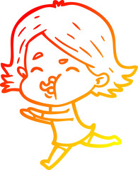 warm gradient line drawing of a cartoon girl pulling face