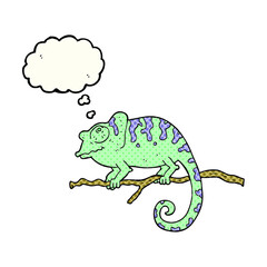 freehand drawn thought bubble cartoon chameleon