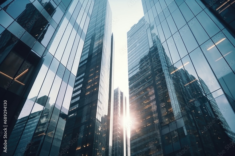 Poster sunlight beams through the windows of a towering building. perfect for architectural or real estate 