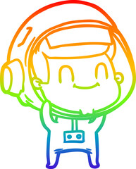rainbow gradient line drawing of a happy cartoon astronaut man