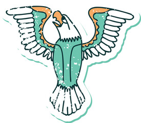 iconic distressed sticker tattoo style image of an american eagle