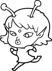 pretty cartoon alien girl running