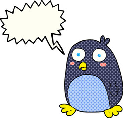 freehand drawn comic book speech bubble cartoon penguin