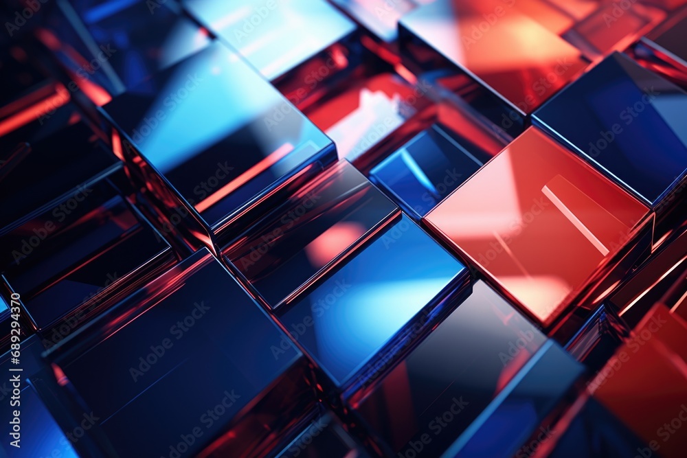 Poster a collection of red and blue glass cubes. versatile for various creative projects