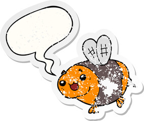 funny cartoon bee with speech bubble distressed distressed old sticker