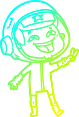 cold gradient line drawing of a cartoon laughing astronaut