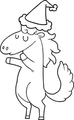 hand drawn line drawing of a horse wearing santa hat