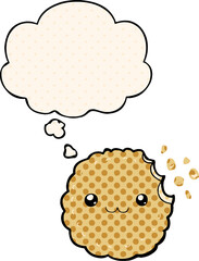 cartoon biscuit with thought bubble in comic book style