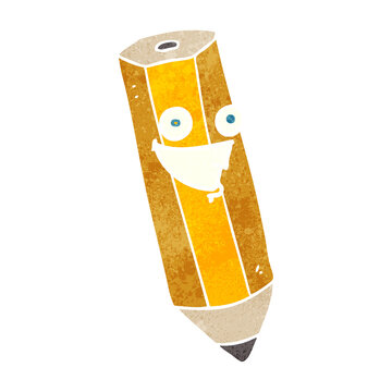 happy freehand retro cartoon pencil