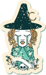 Retro Tattoo Style crying human witch with natural D20 roll