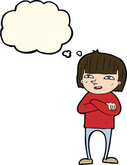 cartoon happy person with thought bubble
