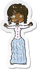 retro distressed sticker of a cartoon worried victorian woman